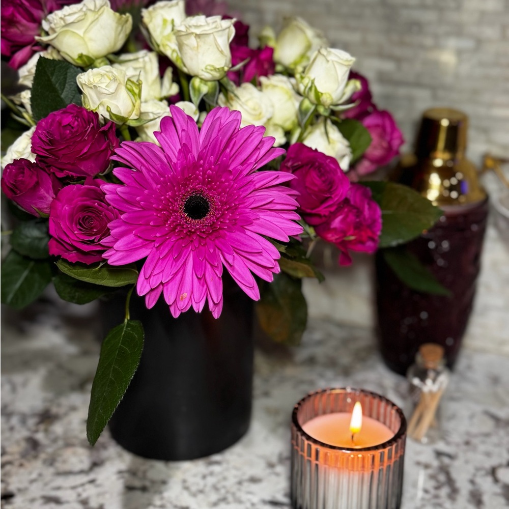 Floral Accent Arrangement with Fuchsia Gerbera and White Roses